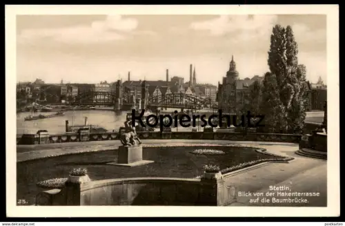 ALTE POSTKARTE STETTIN BLICK VON DER HAKENTERRASSE AUF BAUMBRÜCKE Dampfer Steam ship bateau à vapeur POMMERN Szczecin AK