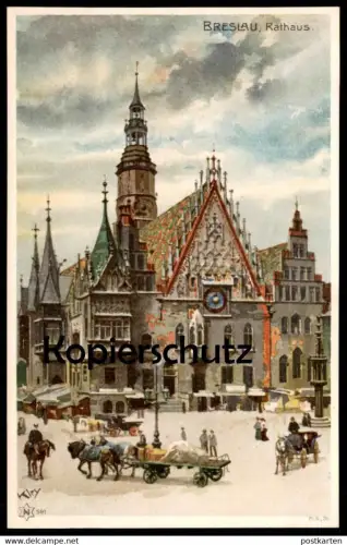 ALTE KÜNSTLER POSTKARTE BRESLAU RATHAUS SIGN. HEINRICH KLEY Wroclaw Brassel Schlesien postcard cpa Ansichtskarte AK