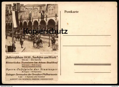 ALTE POSTKARTE DRESDEN JAHRESSCHAU 1938 SACHSEN AM WERK STALLHOF Ritter Turnier Knights Competition Tournoi Chevalier