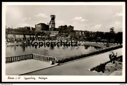 ALTE POSTKARTE HERNE GYSENBERG-ANLAGEN ZECHE coal mine de charbon exploitation Bergbau coal mining Löwe Monument Denkmal