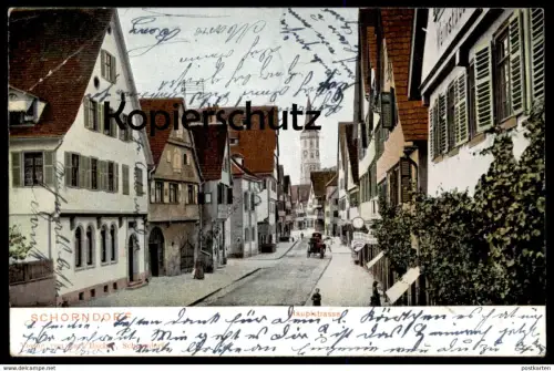 ALTE POSTKARTE SCHORNDORF 1904 HAUPTSTRASSE Uhr Gold Goldschmiede-Arbeit Weinstube postcard cpa Ansichtskarte