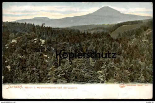 ALTE POSTKARTE JONSDORF BLICK VON DEN MÜHLSTEINBRÜCHEN NACH DER LAUSCHE Zittau Sachsen Steinbruch Mühlsteinbruch AK cpa