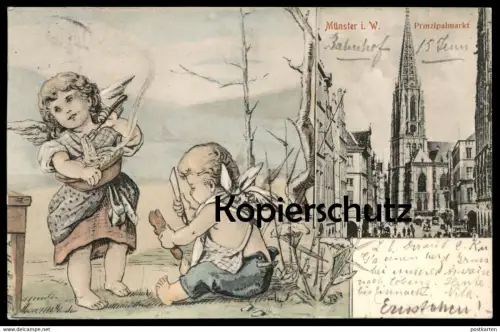ALTE POSTKARTE MÜNSTER PRINZIPALMARKT 1904 SPIELENDE ENGEL KINDER Putten ange angel cpa postcard AK Ansichtskarte