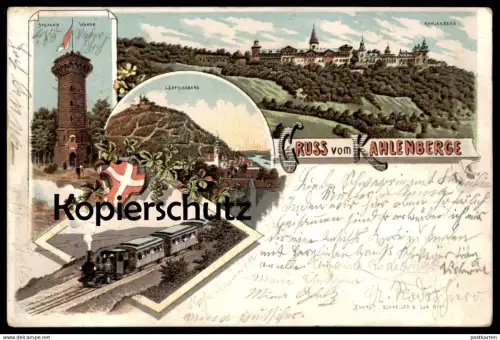 ALTE LITHO POSTKARTE GRUSS VOM KAHLENBERGE KAHLENBERG WIEN DÖBLING Dampflok locomotive à vapeur steam train railway cpa
