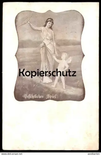 ALTE POSTKARTE GEFÄHRLICHES SPIEL L&acute;AMOUR CUPID AMOR ANGE ENGEL ANGEL AMOUR cpa postcard AK Ansichtskarte