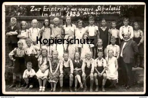 ALTE FOTO POSTKARTE SCHULZEIT 1935 FOTO MÜLLER BRAUNSCHWEIG MÄDCHEN JUNGEN SCHULE school photo children enfants teacher