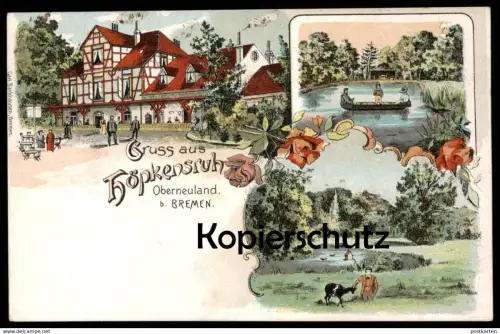ALTE LITHO POSTKARTE GRUSS AUS HÖPKENSRUH OBERNEULAND BEI BREMEN Ziege Goat Chèvre postcard cpa AK Ansichtskarte