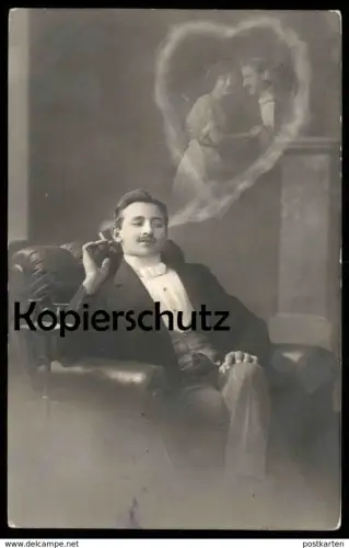 ALTE POSTKARTE PHOTOMONTAGE Fotomontage Photo Montage Surrealisme Foto Fumer Fumeur Coer Smoke Smoker Herz Heart cpa AK