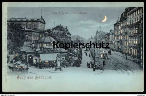 ALTE LITHO POSTKARTE GRUSS AUS HANNOVER CAFÉ KRÖPCKE HALT GEGEN DAS LICHT Hold to light lumière Mondschein Hagelberg cpa