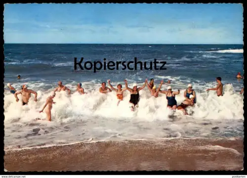 ÄLTERE POSTKARTE NORDSEEHEILBAD BORKUM MODE BADENDE BADEMODE Bad Meer athing having a bath in the Ocean Sea Mer