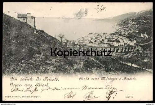 ALTE POSTKARTE GRUSS AUS TRIEST 1900 UN SALUTO DA TRIESTE STRADA VERSO MIRAMAR E BARCOLA postcard Italia Italy Italien