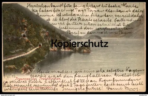ALTE POSTKARTE TRAUNSEE BEI TRAUNKIRCHEN 1903 TUNNEL SALZKAMMERGUT AUSTRIA Autriche cpa postcard Ansichtskarte AK