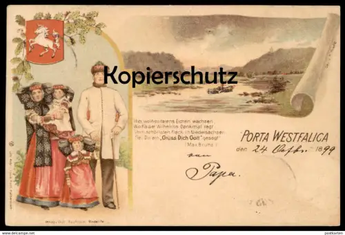 ALTE LITHO POSTKARTE TRACHT PORTA WESTFALICA 1899 TRACHT WAPPEN Coat of arms traditional costume folclorique postcard AK