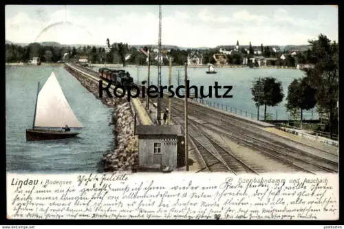 ALTE POSTKARTE LINDAU BODENSEE EISENBAHNDAMM DAMPFLOK Bahn Lokomotive steam train locomotive à vapeur cpa postcard AK
