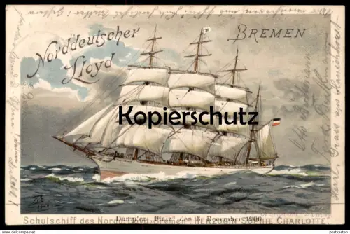 ALTE POSTKARTE NORDDEUTSCHER LLOYD BREMEN SCHULSCHIFF HERZOGIN SOPHIE CHARLOTTE DAMPFER PFALZ 1900 STEAMER Eckenbrecher