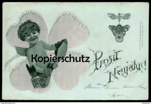 ALTE POSTKARTE AMOR MIT FRAUENSCHUH PROSIT NEUJAHR ANGEL ANGE Herz heart coer cigogne Schuh shoe cpa AK