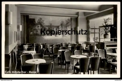 ALTE POSTKARTE MAINZ CAFÉ MÜNSTERTHOR KONDITOREI 1940 INHABER FRITZ FETT mit Gemälde Mayence Ansichtskarte AK postcard