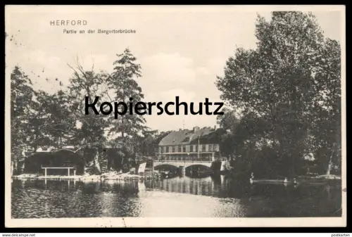 ALTE POSTKARTE HERFORD 1912 PARTIE AN DER BERGERTORBRÜCKE Bergertor Brücke brigde pont cpa postcard AK Ansichtskarte