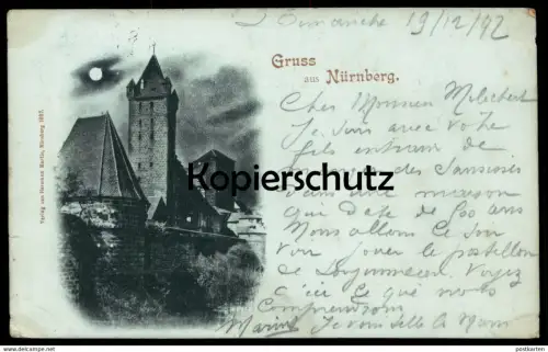 ALTE MONDSCHEIN POSTKARTE GRUSS AUS NÜRNBERG 1897 nach Paris moonlight au clair de la lune cpa postcard AK Ansichtskarte