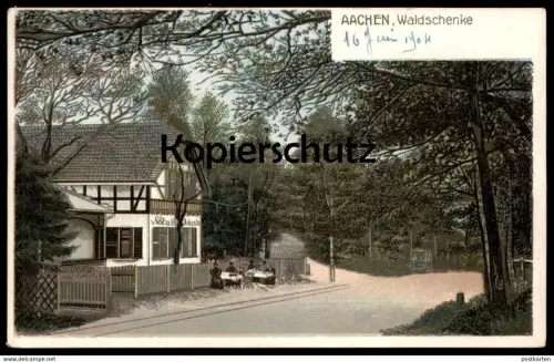 ALTE LITHO KÜNSTLER POSTKARTE AACHEN WALDSCHENKE 1904 Tram tramway Strassenbahn cpa postcard Ansichtskarte AK