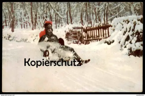ALTE POSTKARTE SCHLITTENFAHRT MOMENTAUFNAHME WINTERSPORT 1918 SCHLITTEN PHOTOCHROMIE W. GERLING DARMSTADT Rodel luge