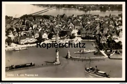 ALTE POSTKARTE LINDAU VOM FLUGZEUG AUS FLIEGERAUFNAHME 1930ER JAHRE Schiff Schiffe Dampfer Leuchtturm steamship phare AK