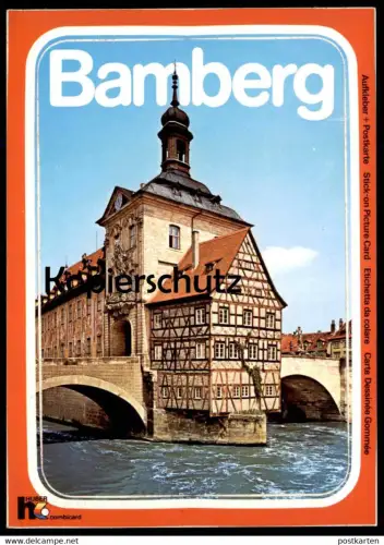 ÄLTERE POSTKARTE & AUFKLEBER BAMBERG RATHAUS stick-on sticker townhall autocollant cpa postcard AK Ansichtskarte