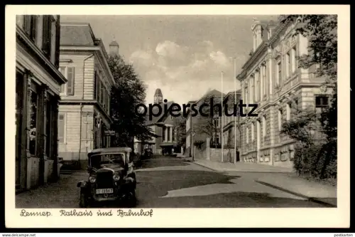 ALTE POSTKARTE LENNEP RATHAUS UND BAHNHOF REMSCHEID EWALD R.. HOTEL station gare Auto voiture car Ansichtskarte postcard