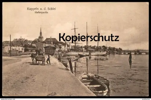 ALTE POSTKARTE KAPPELN AN DER SCHLEI HAFENPARTIE HAFEN J. MÖLLER Karren & Segelschiff clipper three-master trois-mats