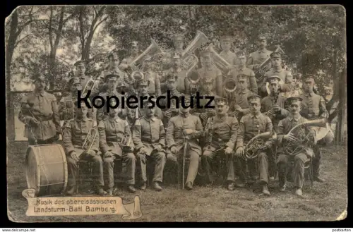 ALTE POSTKARTE MUSIK LANDSTURM-BATAILLON BAMBERG OBERELSASS Alsace military music Kapelle uniform soldat soldats soldier