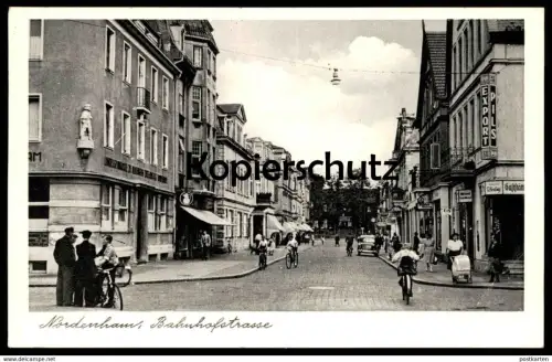 ALTE POSTKARTE NORDENHAM BAHNHOFSTRASSE KAISER'S GESCHÄFT DAB EXPORT BIER Kinderwagen Radfahrer beer bière postcard AK