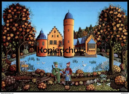 ÄLTERE KÜNSTLER POSTKARTE SCHLOSS MESPELBRUNN SPESSART DIETER BERLEPP 1976 HINTERGLASMALEREI Märchenschloss AK cpa