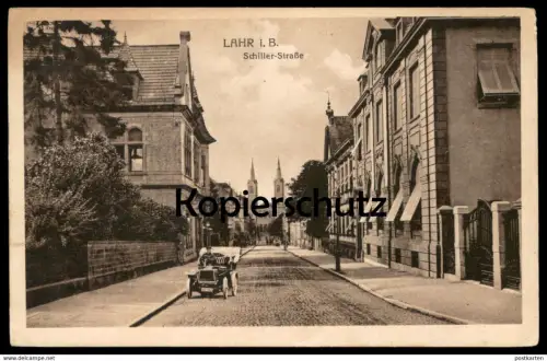 ALTE POSTKARTE LAHR SCHILLER-STRASSE Schillerstrasse Auto old vintage car vieille voiture Ansichtskarte cpa postcard