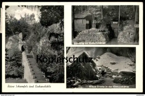 ALTE POSTKARTE RUINE BURG SCHARZFELS & EINHORNHÖHLE Bad Lauterberg Herzberg Harz Höhle cave caverne Blaue Grotte cpa AK