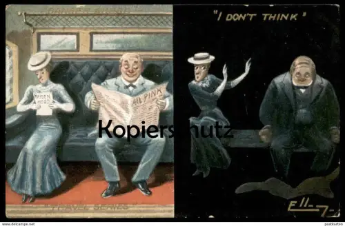 ALTE PRÄGE POSTKARTE DANGER AHEAD RAILWAY Ellway Travel Series Train Zug Mann Frau im Dunkeln cpa embossed postcard