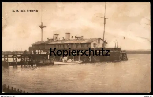 ALTE POSTKARTE S.M. HULK KRONPRINZ BRIEFSTEMPEL KAISERLICHE MARINE Kriegsschiff battle ship bateau warship postcard cpa