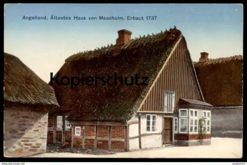 ALTE POSTKARTE ANGELLAND MAASHOLM ÄLTESTES HAUS VON 1737 SOERUP old house maison ancienne Reet reed cpa Ansichtskarte