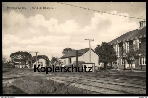 ALTE POSTKARTE MATTITUCK RAILROAD DEPOT LONG ISLAND NEW YORK steam train locomotive Dampflok station Bahnhof postcard AK
