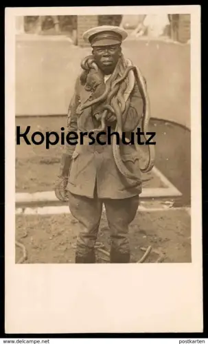 ALTE POSTKARTE NÈGRE SERPENT serpents negro with snake snakes Afrikaner mit Schlangen Schlange uniform Afrika africa cpa