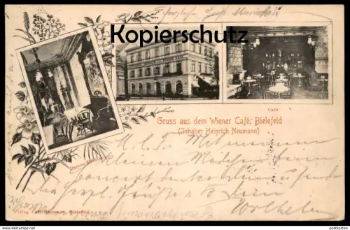 ALTE POSTKARTE BIELEFELD GRUSS AUS DEM WIENER CAFÉ rückseitig 5 ! Stempel postmark cachet postcard cpa AK Ansichtskarte