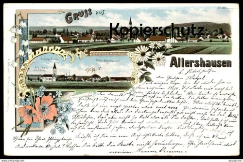 ALTE LITHO POSTKARTE GRUSS AUS ALLERSHAUSEN PFARRHOF SCHULHAUS OBERALLERSHAUSEN AK Ansichtskarte cpa postcard