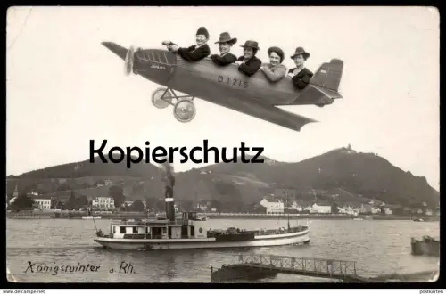 ALTE POSTKARTE KÖNIGSWINTER 1940 PHOTO MONTAGE Flugzeug Aviation Surréalisme Junkers Dampfer ship Ansichtskarte postcard