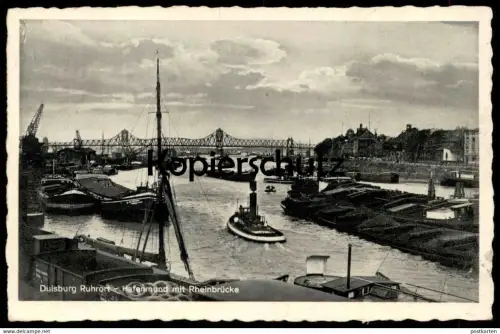 ALTE POSTKARTE DUISBURG RUHRORT HAFENMUND Frachtschiff cargo freight ship vrachtschip train Waggon Zug cpa postcard
