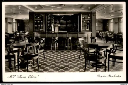 ALTE POSTKARTE DAMPFER M.S. MONTE OLIVIA BAR IM RAUCHSALON STEAMER SHIP STEAMSHIP SCHIFF Theke Ansichtskarte postcard AK