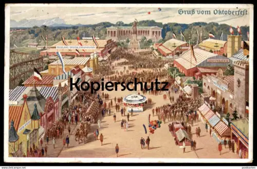 ALTE KÜNSTLER POSTKARTE MÜNCHEN GRUSS VOM OKTOBERFEST 193x Flagge flag Achterbahn roller coaster Munich postcard cpa AK