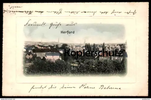 ALTE PASSEPARTOUT POSTKARTE BLICK AUF HERFORD PANORAMA TOTALANSICHT 1902 Total Gesamtansicht postcard cpa Ansichtskarte