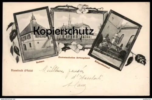 ALTE POSTKARTE HASSLOCH PFALZ PROTESTANTISCHES RETTUNGSHAUS KRIEGERDENKMAL RATHAUS Jugendhof Ansichtskarte cpa postcard