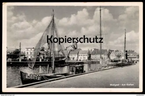 ALTE POSTKARTE WOLGAST AM HAFEN Fischerboot fishing boat barque de peche harbour port Usedom Ansichtskarte postcard cpa
