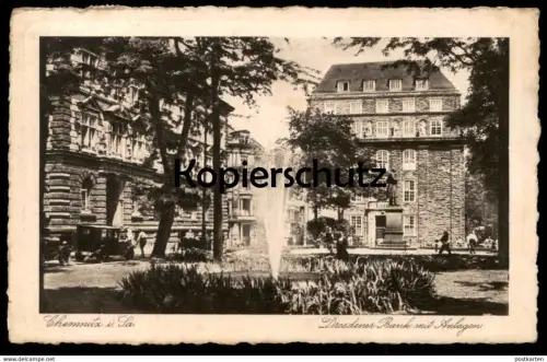ALTE POSTKARTE CHEMNITZ IN SACHSEN DRESDNER BANK MIT ANLAGEN 1945 Brunnen Dresdner Bank Auto old car Ansichtskarte AK
