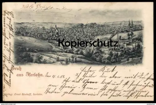 ALTE LITHO POSTKARTE GRUSS AUS ISERLOHN PANORAMA SAUERLAND Wanderer Fabriken 1904 Ansichtskarte AK postcard cpa
